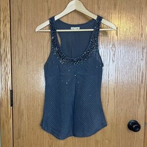 Slate blue tank top with sequins embellishment